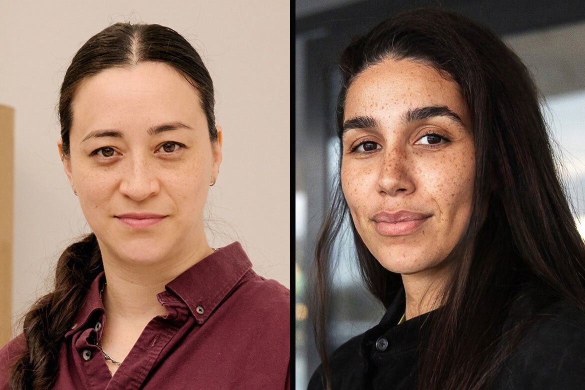 Split screen image of Gala Porras-Kim and Garrett Bradley