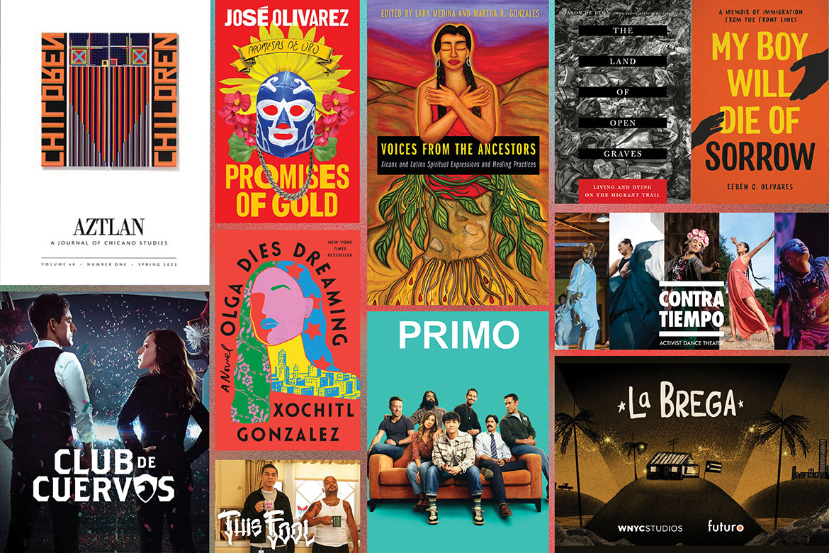 Collage of book cover art and other media recommended by UCLA faculty, staff and alumni