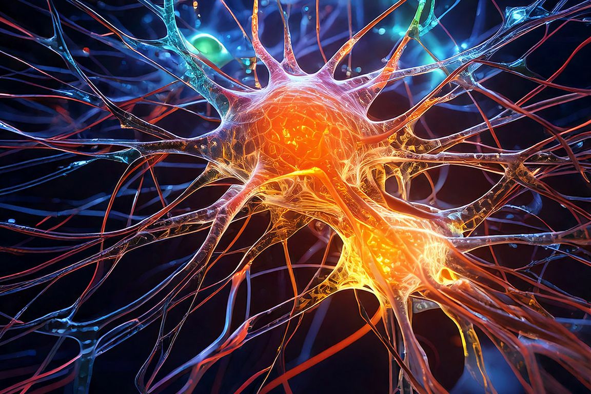 An AI-rendering of brain synapses firing