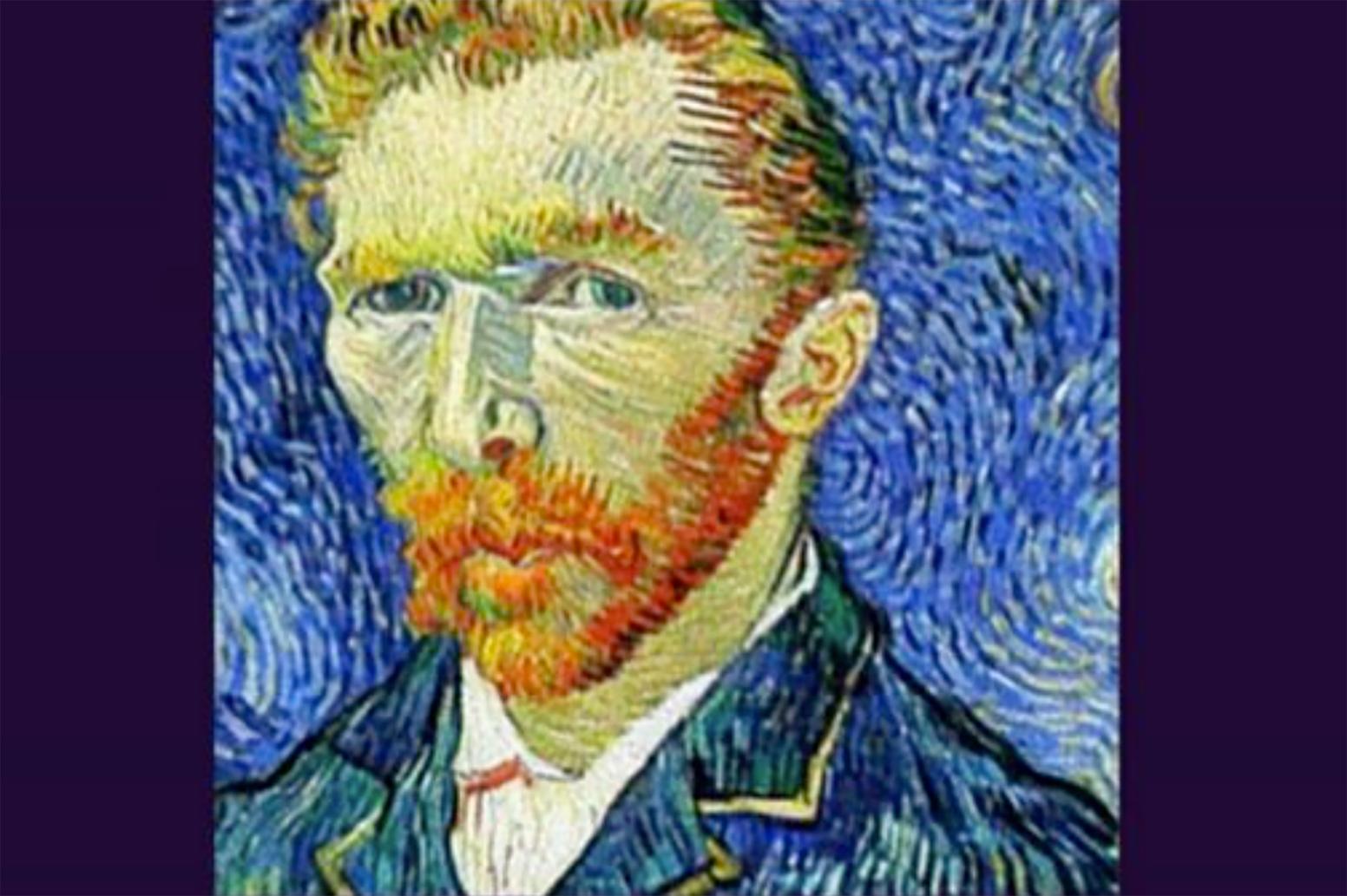 Still image from video demonstration of optical generative model applied to Van Gogh self-portrait