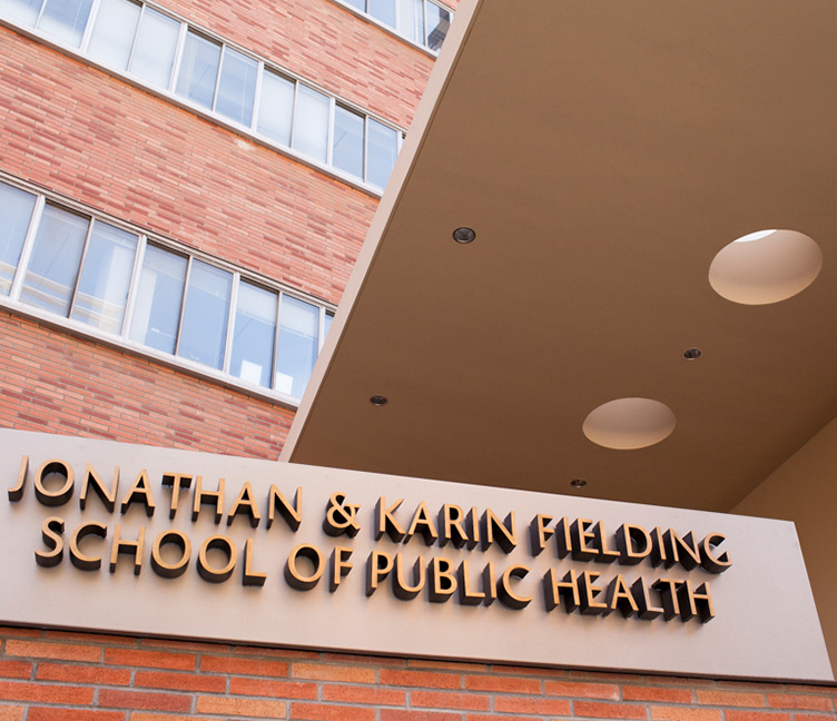 The Jonathan and Karin Fielding School of Public Health sign.