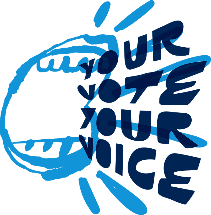 Image of a mouth with the words 'Your vote Your Voice'